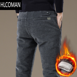 HLCOMAN冬季防风寒休闲裤男士加绒加厚男裤子2023年新款款西装西裤