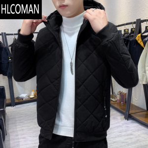 HLCOMAN矮个子160韩版加绒夹克短款棉衣男连帽棉服外套XS小码男装155