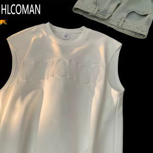HLCOMAN设计感背心男款夏季美式复古字母钢印设计感小众高街潮牌无袖t恤