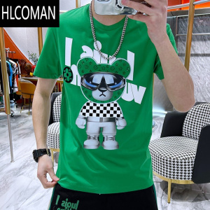 HLCOMAN特价欧洲站夏季男时尚欧货潮牌修身T恤卡通创意印花短袖t恤衫