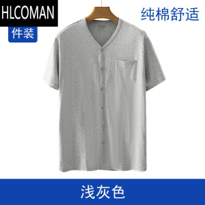 HLCOMAN中老年开衫短袖t恤中年男士打底衫爷爷上衣对襟大码汗衫