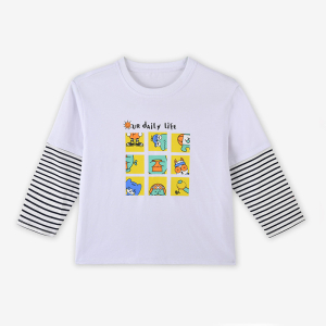 [1件5折价:44.5元]铅笔俱乐部童装秋装男童t恤男孩拼接袖子上衣儿童圆领