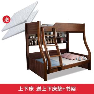 森美人上下铺木床双层床两层上下床高低实木成年子母床双人床二层胡桃色