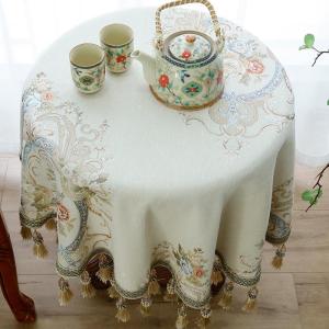 家柏饰(CORATED)欧式圆形桌布小圆桌清新雪尼尔绒面刺绣长方形1.2米小圆茶几
