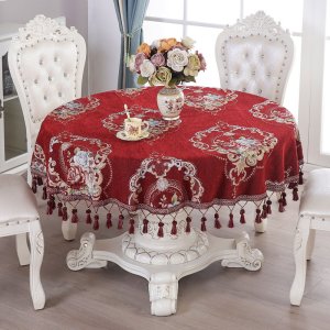 美帮汇红色圆桌桌布大圆桌子台布结婚喜庆1.5米椭圆形餐桌布布艺茶几布