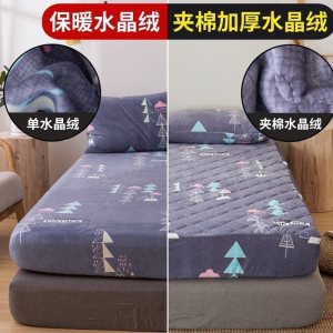 美帮汇夹棉床笠单件床垫保护套加厚保暖防滑固定防尘罩棕垫水晶绒床罩套