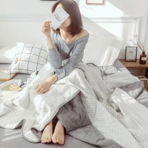 美帮汇日式水洗棉全棉空调被四件套全棉夏凉被单双人学生薄被子春秋被芯