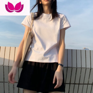七斓短袖t恤女修身圆领夏装新款2022韩版半袖体恤内搭白色打底衫上衣