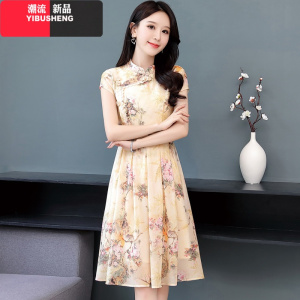 YIBUSHENG改良旗袍裙年轻款2021新款时尚中国风复古小个子显瘦雪纺连衣裙夏