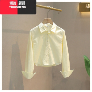 YIBUSHENG2023春季新款韩版短款纯色百搭气质洋气长袖休闲衬衫女上衣