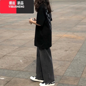 YIBUSHENG美式hiphop牛仔裤女设计感小众宽松高腰直筒阔腿裤子高街季薄款