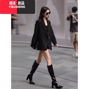 YIBUSHENG黑色西装外套女2023季新款小个子高级感炸街韩版休闲廓形西服