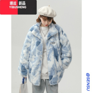 YIBUSHENG美式hiphop棉服女潮牌冬季2023新款高级感加绒加厚羊羔毛棉衣棉袄