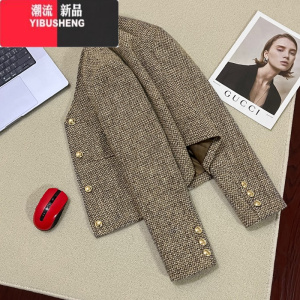 YIBUSHENG卡其色短款西装外套女2023年新款设计感今年流行韩版时髦上衣