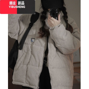 YIBUSHENG羽绒棉袄灯芯绒棉服女冬季新款韩版潮牌学生宽松加厚棉衣立领外套