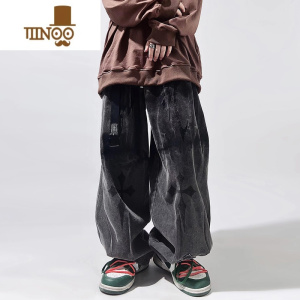 YANXU嘻哈潮牌美式高街哥特风拖地牛仔裤宽松直筒vintage工装裤
