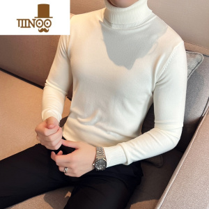 YANXU新款男士毛衣韩版高领修身商务套头纯色针织打底衫加绒保暖
