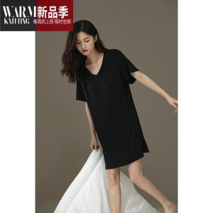 SHANCHAO2023年新款睡裙女夏季短袖莫代尔棉带胸垫冰丝可外穿睡衣家居服