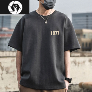 HongZun1977短袖T恤男士ins潮牌上衣服港风夏季宽松上衣半袖体恤