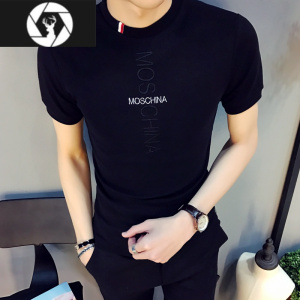 HongZun夏季新款个性时尚修身短袖男T恤韩版紧身半高领打底衫t血桖潮半袖