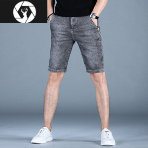 HongZun香港夏季薄款男士灰色牛仔短裤男修身直筒五分裤子高端休闲马裤