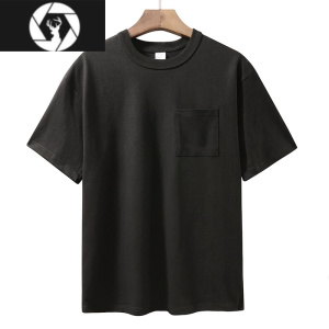 HongZun美式300g男t恤短袖复古口袋白色宽松三本针打底衫半袖潮