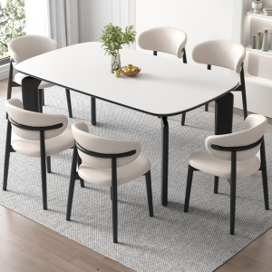 欧梵森 餐桌 橡胶木岩板餐桌椅组合现代简约小户型圆角家用饭桌子极简餐厅餐桌