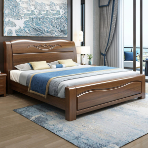 兰秀家居 床 金丝胡桃木实木床1.8米家用经济型双人床现代简约1.5米新中式主卧高箱储物婚床