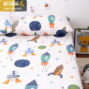 太空之旅儿童卡通棉加厚加密老粗布单双人宿舍学生床单被罩床笠 三维工匠