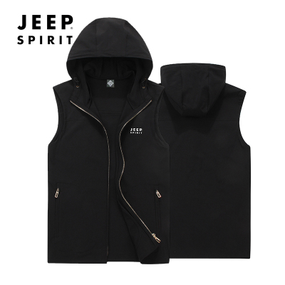 JEEPSPIRIT吉普连帽马甲舒适轻便薄款背心时尚休闲男装春秋防风坎肩外套