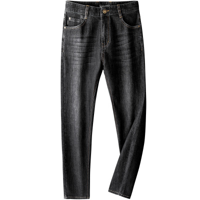 JEEPSPIRIT吉普棉质牛仔裤男春秋时尚休闲潮男黑色百搭牛仔长裤弹力直筒裤