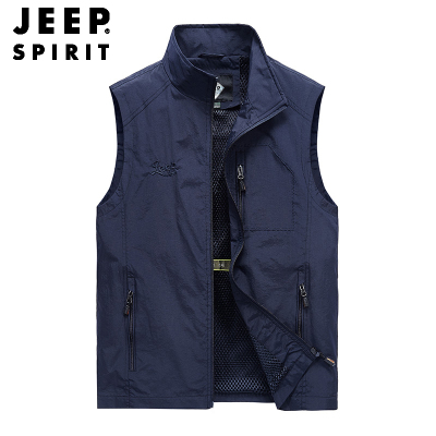 JEEPSPIRIT吉普专卖男士马甲立领速干多袋背心户外摄影钓鱼马夹轻质透气易打理旅行上衣