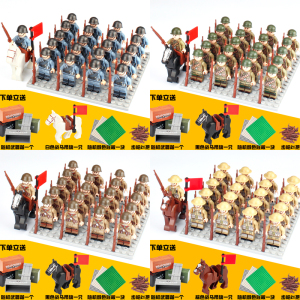 军事八路军积木苏军国军人偶士兵八路军德军男孩拼装益智玩具