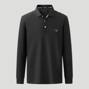 鳄鱼恤CROCODILE 男士POLO衫商务休闲秋冬纯色简约翻领长袖T恤