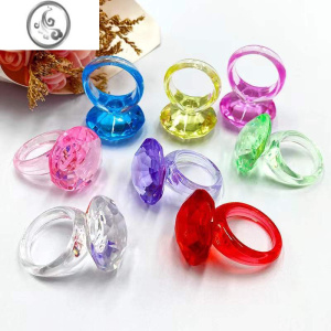 JiMi儿童塑料亚克力水晶透明长方宝石椭圆钻石宝石戒指玩具小孩小奖品
