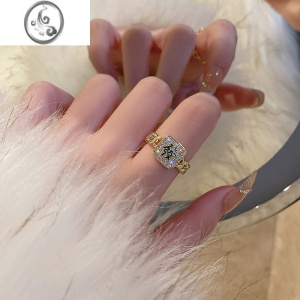 JiMi金色麻将戒指镶嵌锆石发财红中可调节开口戒指环个性打牌好运食指