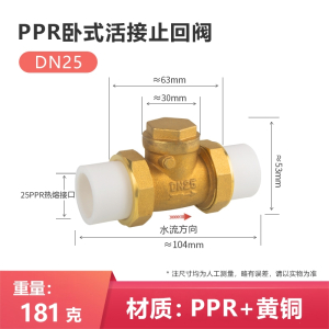 符象PE止回阀PPR铜卧立式双活接单向阀逆止自来水管表46分DN202532