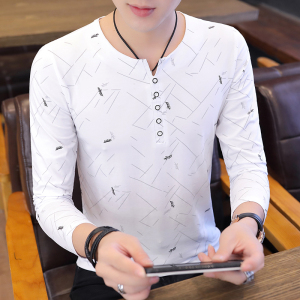 SUNTEK男士长袖t恤棉上衣服 2020秋季新款韩版修身男士打底衫潮流丅恤T恤