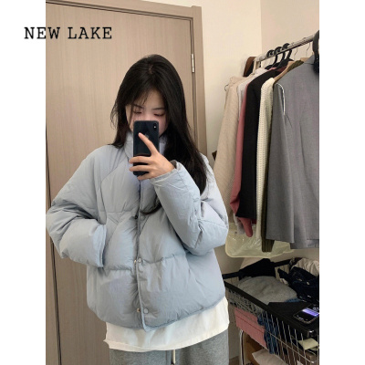NEW LAKE羽绒服女2023年新款韩版小个子设计感面包服奶蓝色短款外套