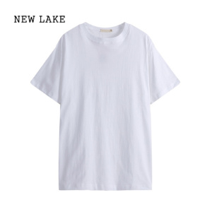 NEW LAKE白色短袖正肩t恤女夏季2024新款甜辣显瘦纯棉小个子宽松圆领上衣