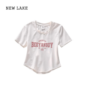 NEW LAKE白色正肩短袖t恤女夏季设计感小众不规则修身显瘦甜辣妹短款上衣