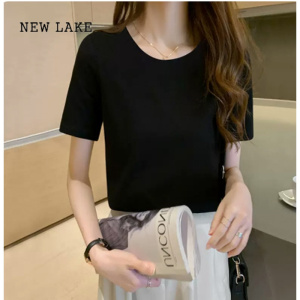 NEW LAKE纯气立体字母链条短袖T恤女2024夏季新款韩版修身显瘦小衫潮