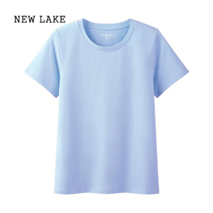 NEW LAKE纯棉短袖t恤女夏季2024新款正肩圆领宽松打底上衣简约体恤