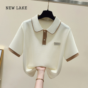 NEW LAKEpolo领女士纯棉t恤女2024年新款夏季设计感小众洋气减龄短袖上衣