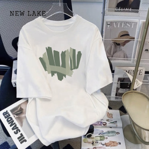NEW LAKE白色t恤女短袖2024夏季新款质感欧货宽松大码半袖中长款体恤上衣