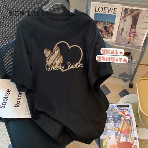 NEW LAKE2024新款纯棉短袖T恤女韩版宽松中长款时尚百搭洋气减龄上衣夏季