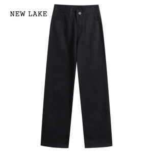 NEW LAKE今年流行裤子白色牛仔裤女春季小个子显瘦阔腿裤宽松直筒长裤
