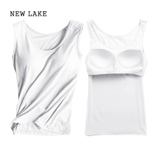 NEW LAKE莫代尔纯棉带胸垫吊带背心女运动打底内穿薄款外穿抹胸内衣一体式