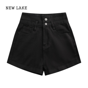 NEW LAKE白色高腰显瘦阔腿裤牛仔裤女夏季新款薄款裤子卷边小个子辣妹短裤