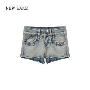 NEW LAKE美式辣妹复古做旧性感短裤低腰裤牛仔裤女夏季设计感热裤短裤子